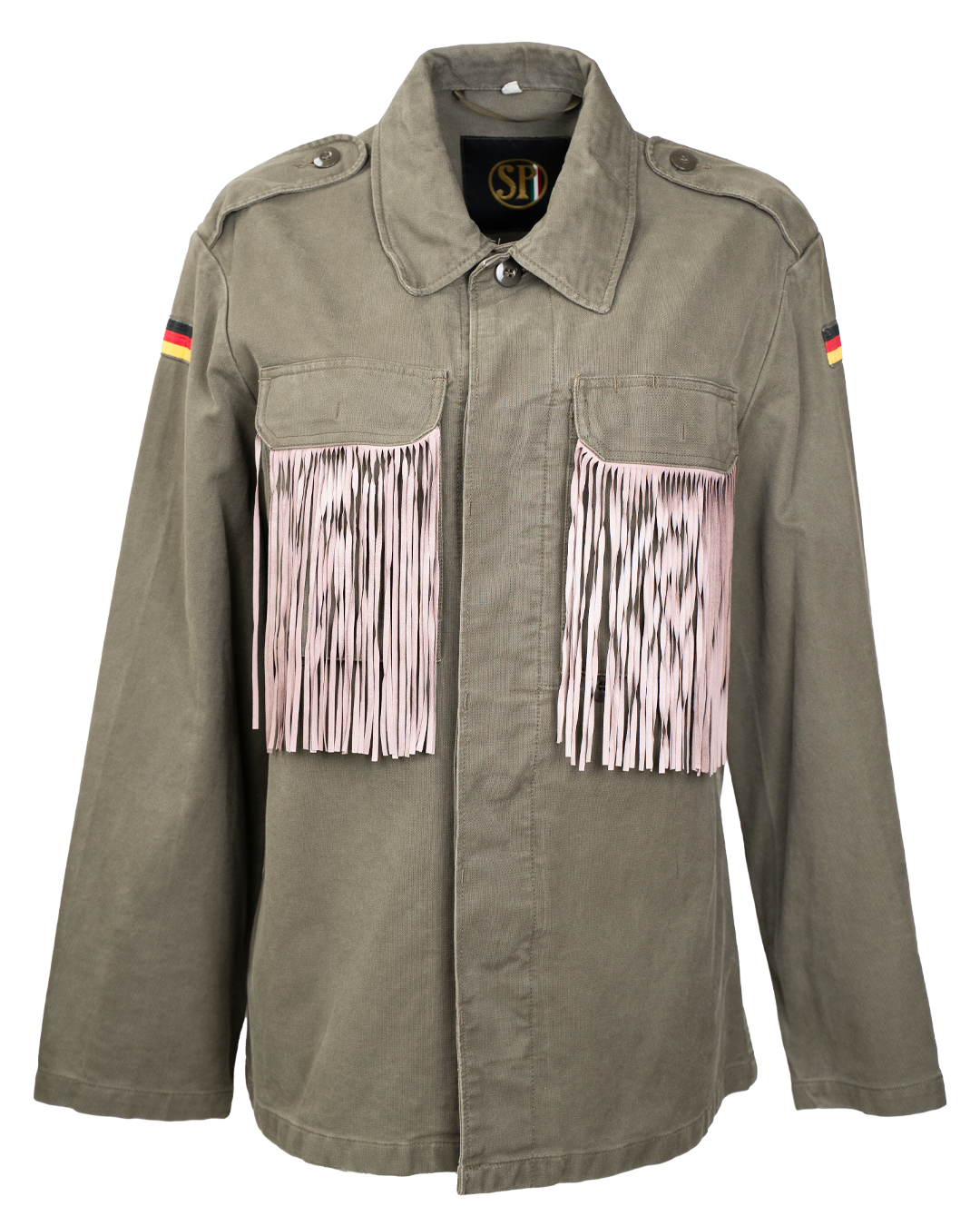 Giacca Militare con Frange Rosa Donna SP Vintage Revival Verde Bandiera Germania Capo Unico