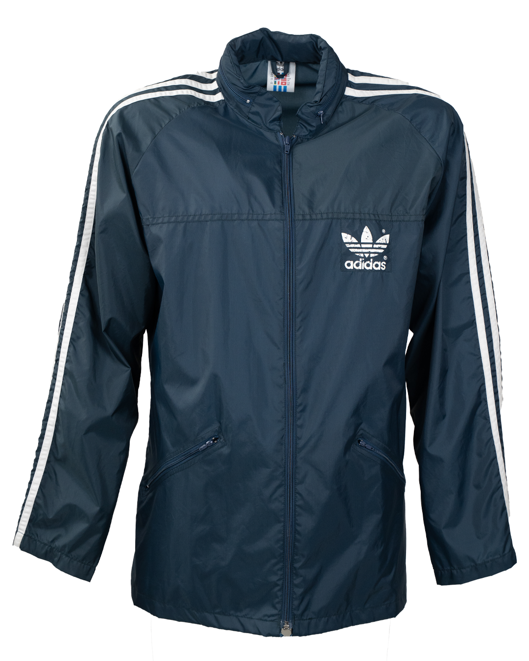 Giacca Uomo Adidas Originals Blu Navy Windbreaker 3 Strisce Bianche Logo Trefoil Vintage 1980-1990