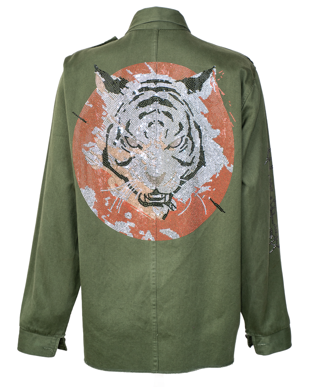 Sahariana Donna SP Vintage Revival Verde Militare con Tigre Bianca su Cerchio Rosso in Strass