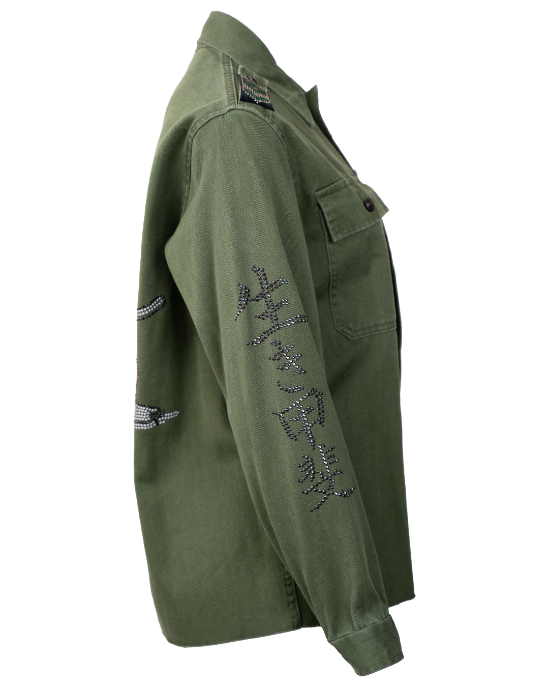 Sahariana Donna Sp Vintage Revival Verde Militare Con Geisha In Strass E Patch Giappone 3 Sahariana Donna Sp Vintage Revival Verde Militare Con Geisha In Strass E Patch Giappone - Foto 3