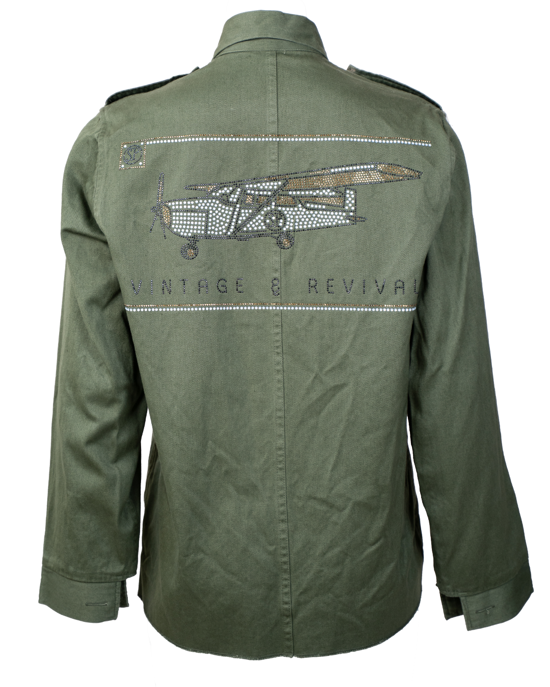 Sahariana Donna SP Vintage Revival Verde Militare con Koala Samurai in Strass e Patch Sol Levante
