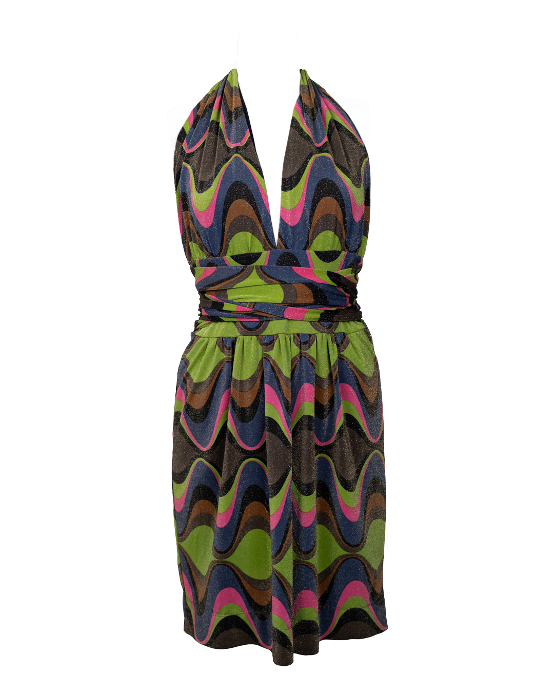 Vestito Donna Missoni Multicolor Onde Lurex Halter Cintura Vita Made in Italy