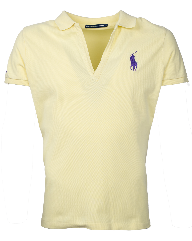 Polo Donna Ralph Lauren Sport Gialla Big Pony con Scollo a V Manica Corta