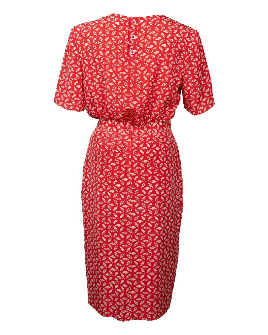 Completo Donna Valentino Vintage Anni 80 Pura Seta Stampa Foglie Rosso e Beige - foto 2