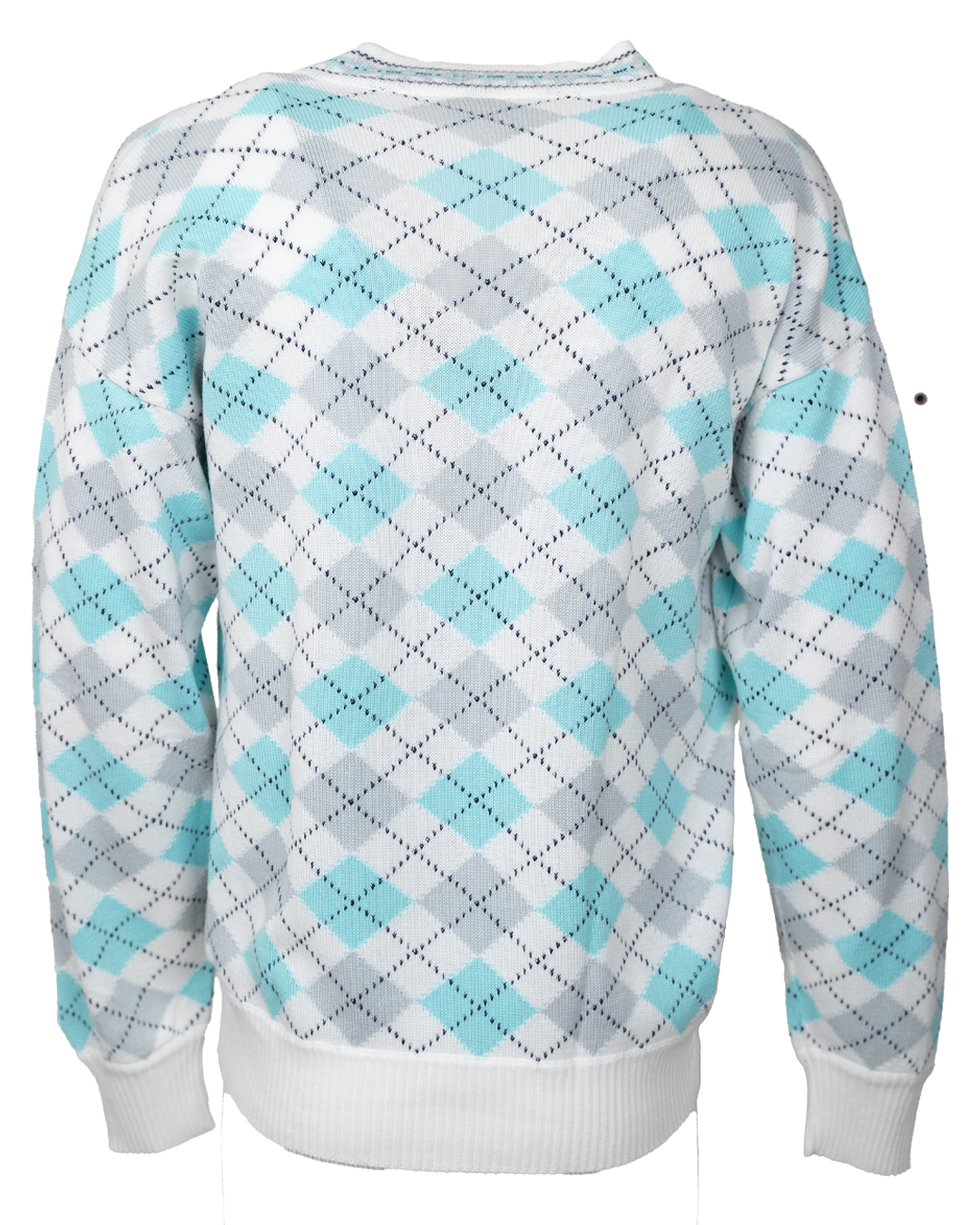 Maglione Uomo Ellesse Vintage Anni 80 Argyle Bianco Verde Acqua e Grigio Made in Italy - foto 2
