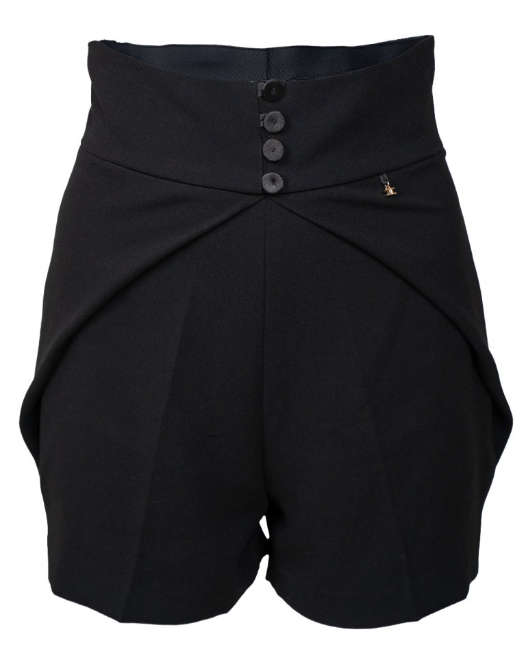 Shorts Donna Elisabetta Franchi Neri Vita Alta Tessuto Sartoriale Made in Italy