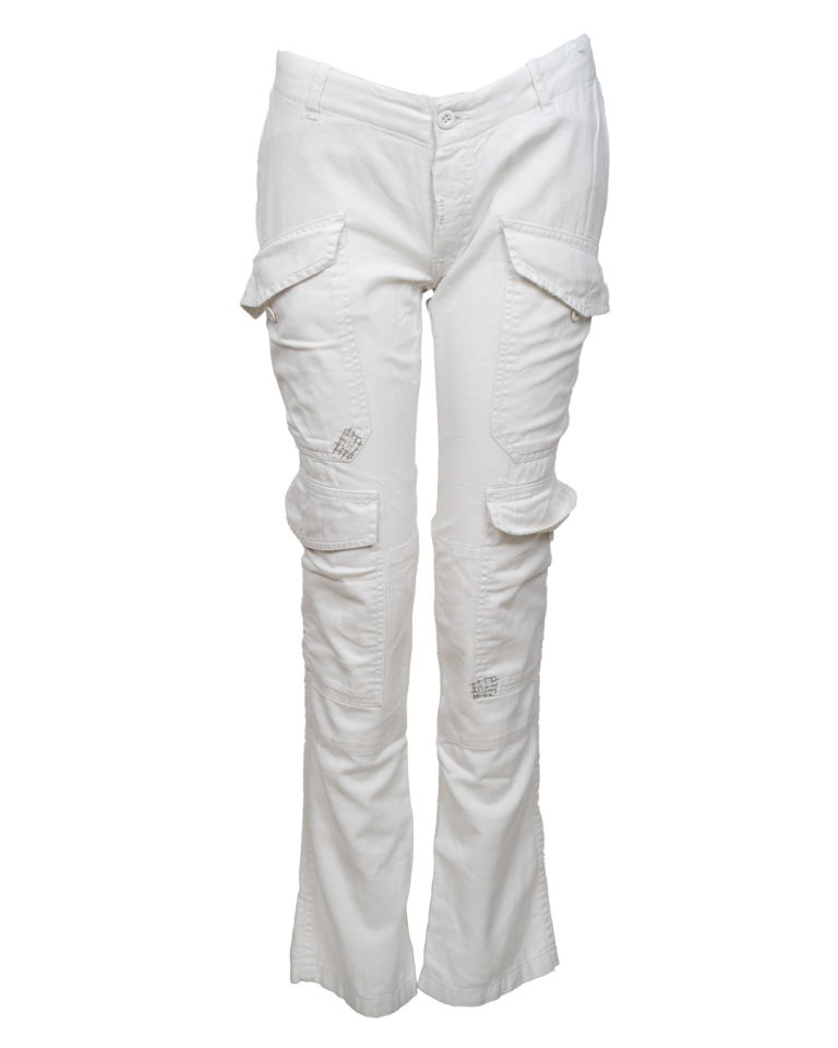 Pantalone Cargo Donna Ralph Lauren Bianco Tasche Laterali Vita Bassa Vintage