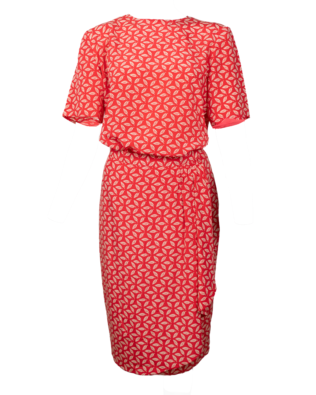 Completo Donna Valentino Vintage Anni 80 Pura Seta Stampa Foglie Rosso e Beige
