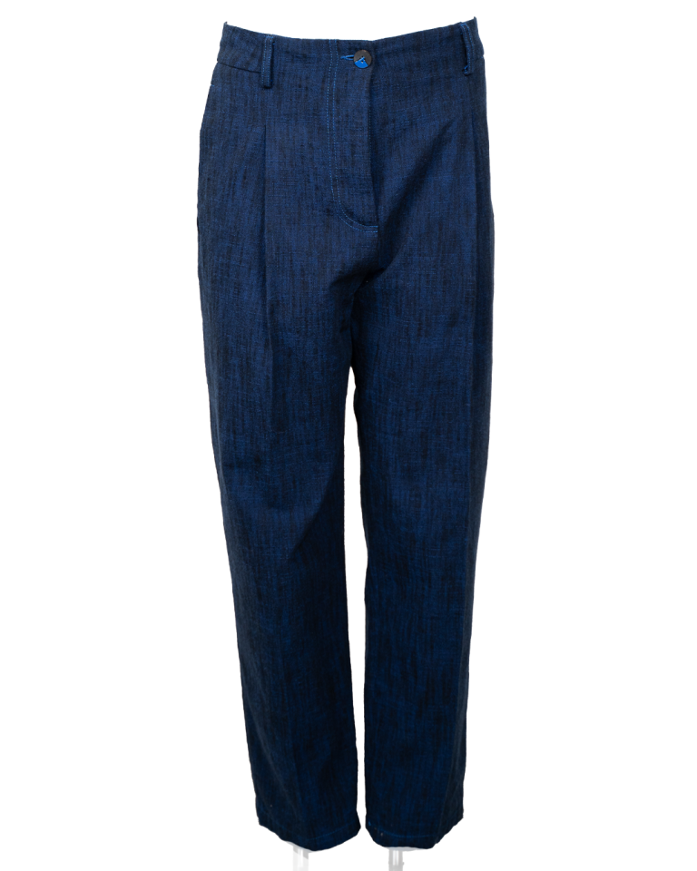 Pantalone Uomo Marni Indigo in Lino Sartoriale Tasca Profilo Blu Vintage
