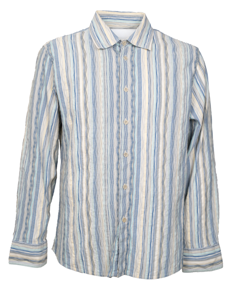Camicia Uomo Missoni Sport Anni 2000 Righe Verticali Azzurro e Bianco Made in Italy