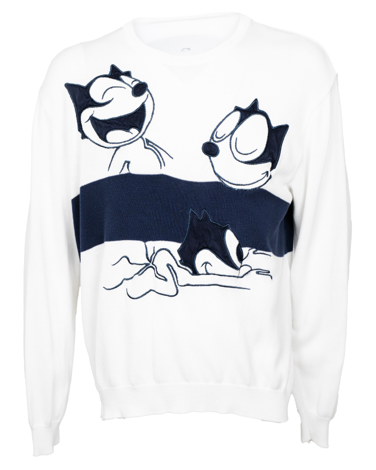 Maglione Uomo Iceberg Vintage Anni 80 Bianco con Banda Blu Navy Made in Italy