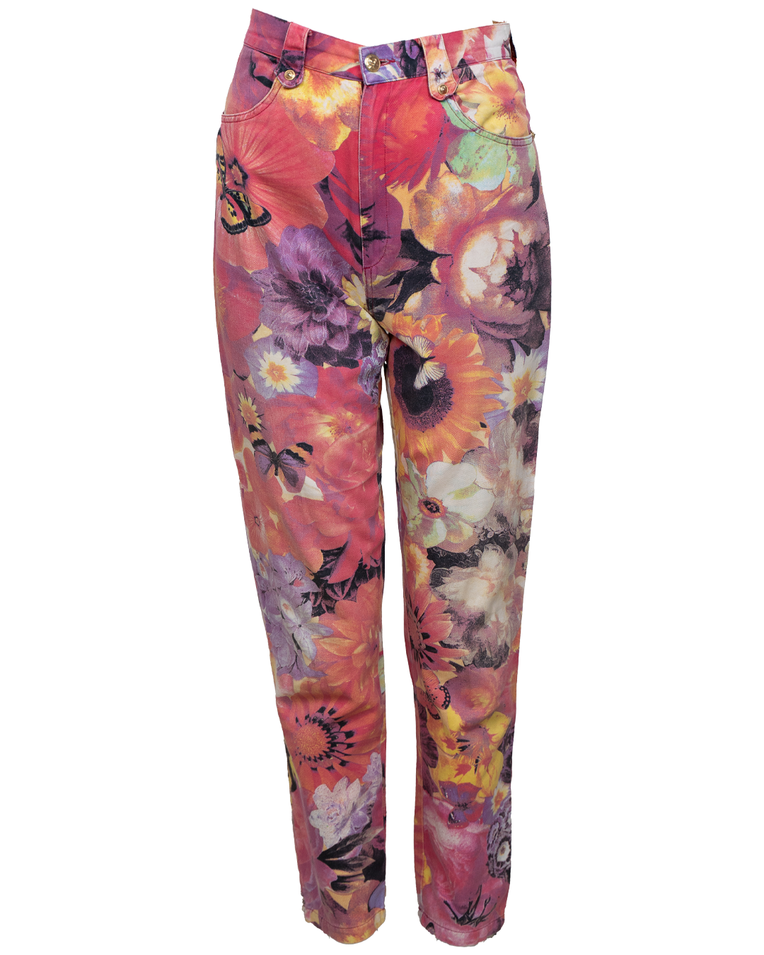 Pantalone Donna Christian Lacroix Vintage Stampa Fiori e Farfalle Multicolor Vita Alta