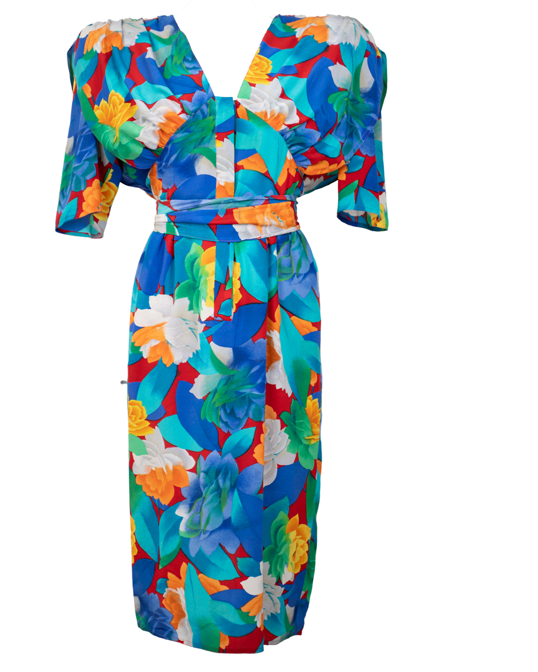 Abito Donna Mariella Burani Vintage Anni 80 Stampa Floreale Multicolor Maniche Kimono Made in Italy
