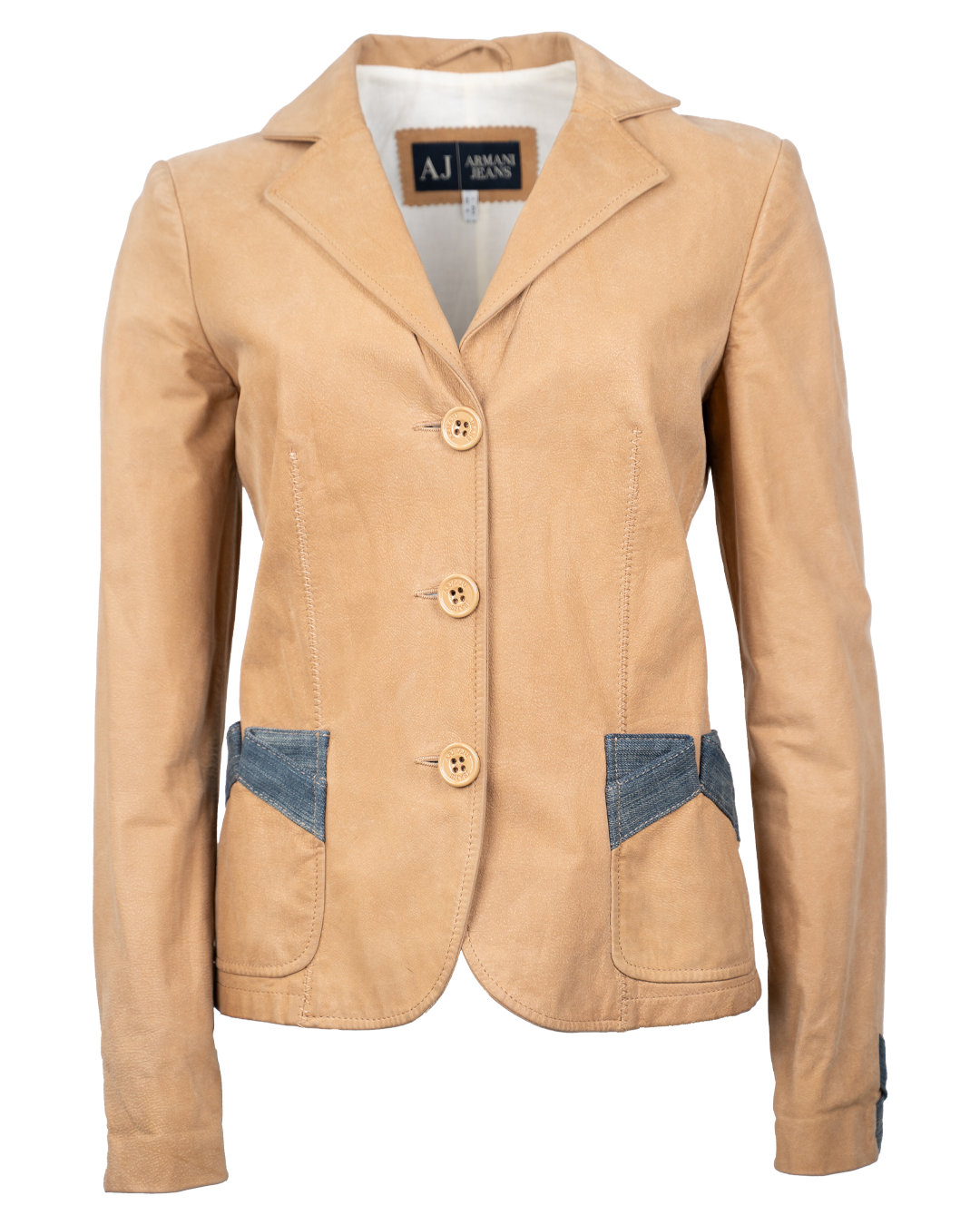Giacca Donna Armani Jeans Camoscio Beige Cammello Dettagli Denim Tailored Y2K
