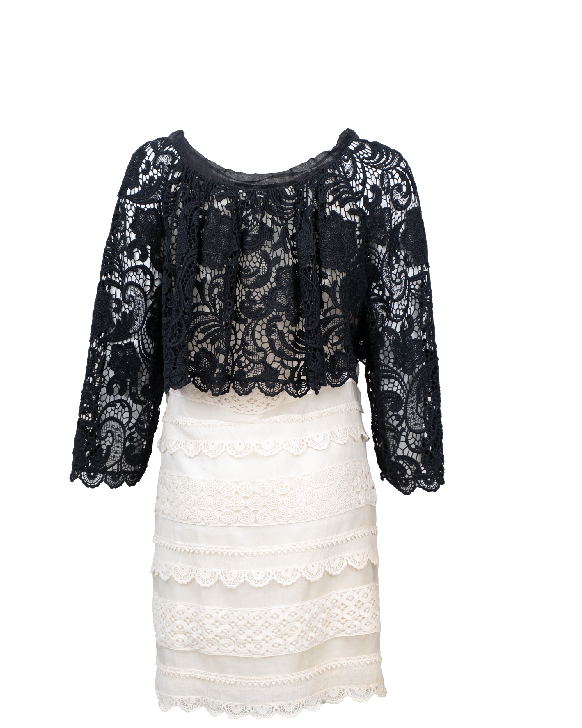 Abito Donna TwinSet Bicolore Pizzo Macramé Nero e Balze Bianche Vintage Cerimonia - foto 2