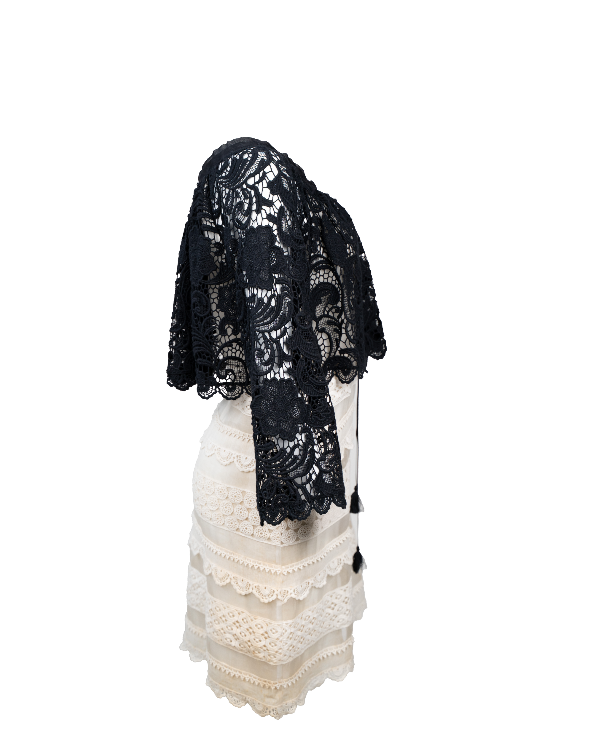 Abito Donna TwinSet Bicolore Pizzo Macramé Nero e Balze Bianche Vintage Cerimonia - foto 3