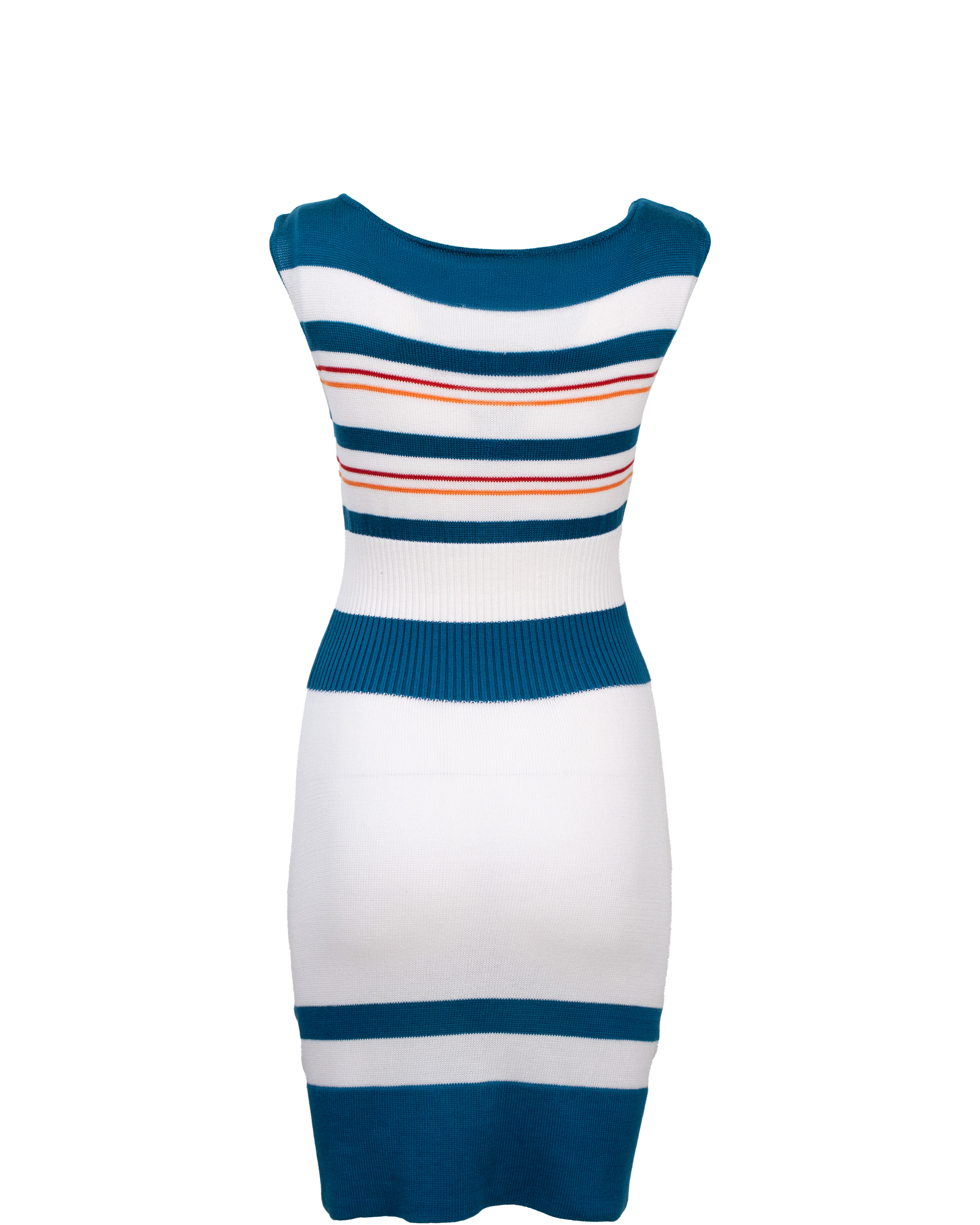 Abito Donna Philosophy di Alberta Ferretti Bianco Blu Righe Knit Ricami Pietre Vintage - foto 2