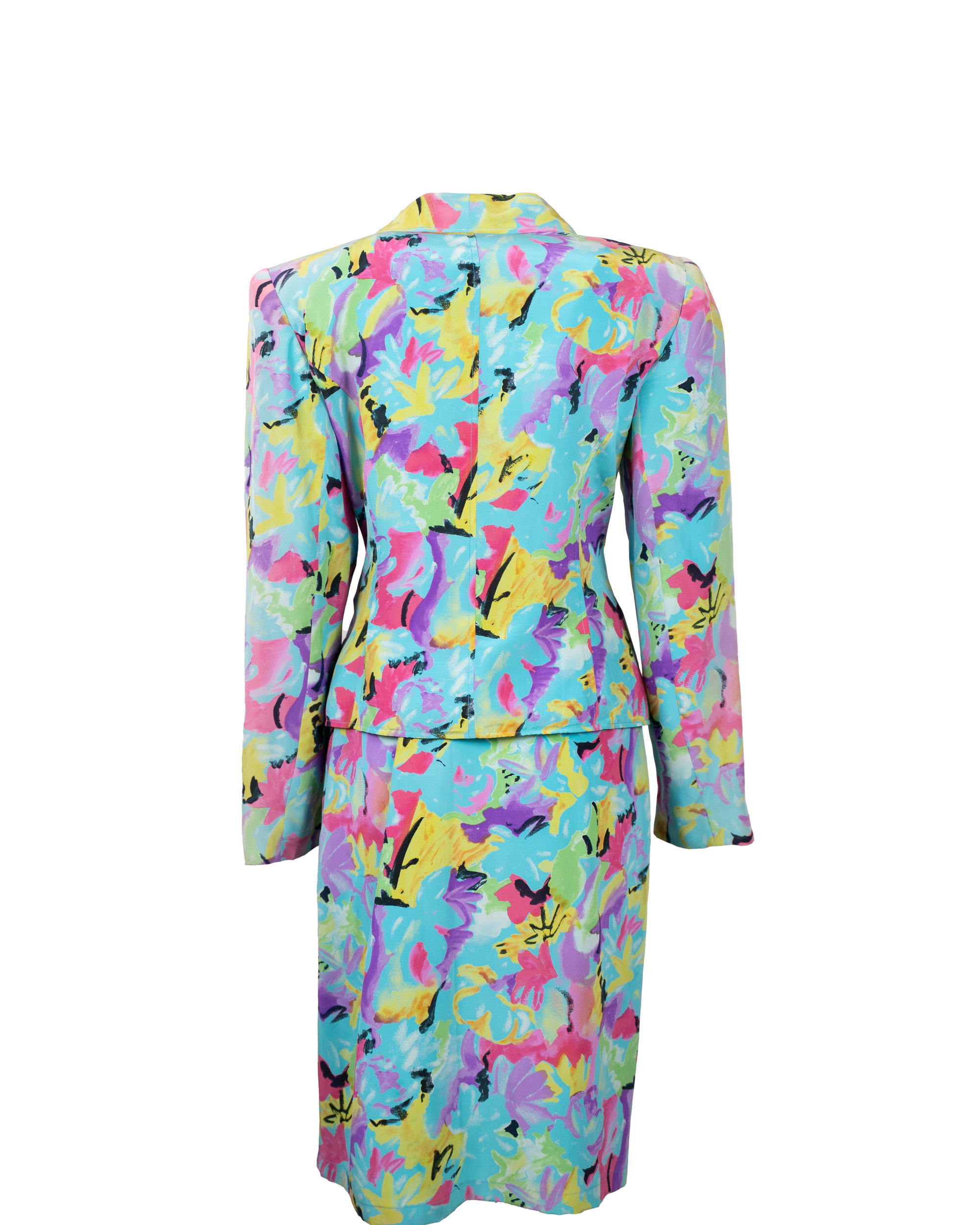 Completo Donna Emanuel Ungaro Solo Donna Paris Seta Stampa Floreale Astratta Anni 80-90 Made in Italy - foto 2
