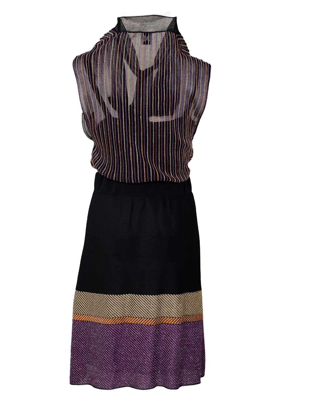 Abito Donna M Missoni Multicolor Maglia Lurex Scollo a Fiocco Gonna a Bande Made in Italy - foto 2