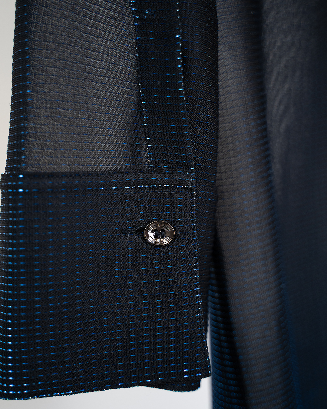 Camicia Donna Etro Blu Notte Maglia Lurex Semitrasparente Collo a Camicia Made in Italy - foto 2