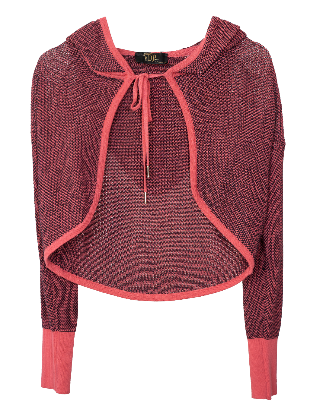 Maglia Donna Via Delle Perle Corallo e Nero Cappuccio Melange con Coulisse Made in Italy