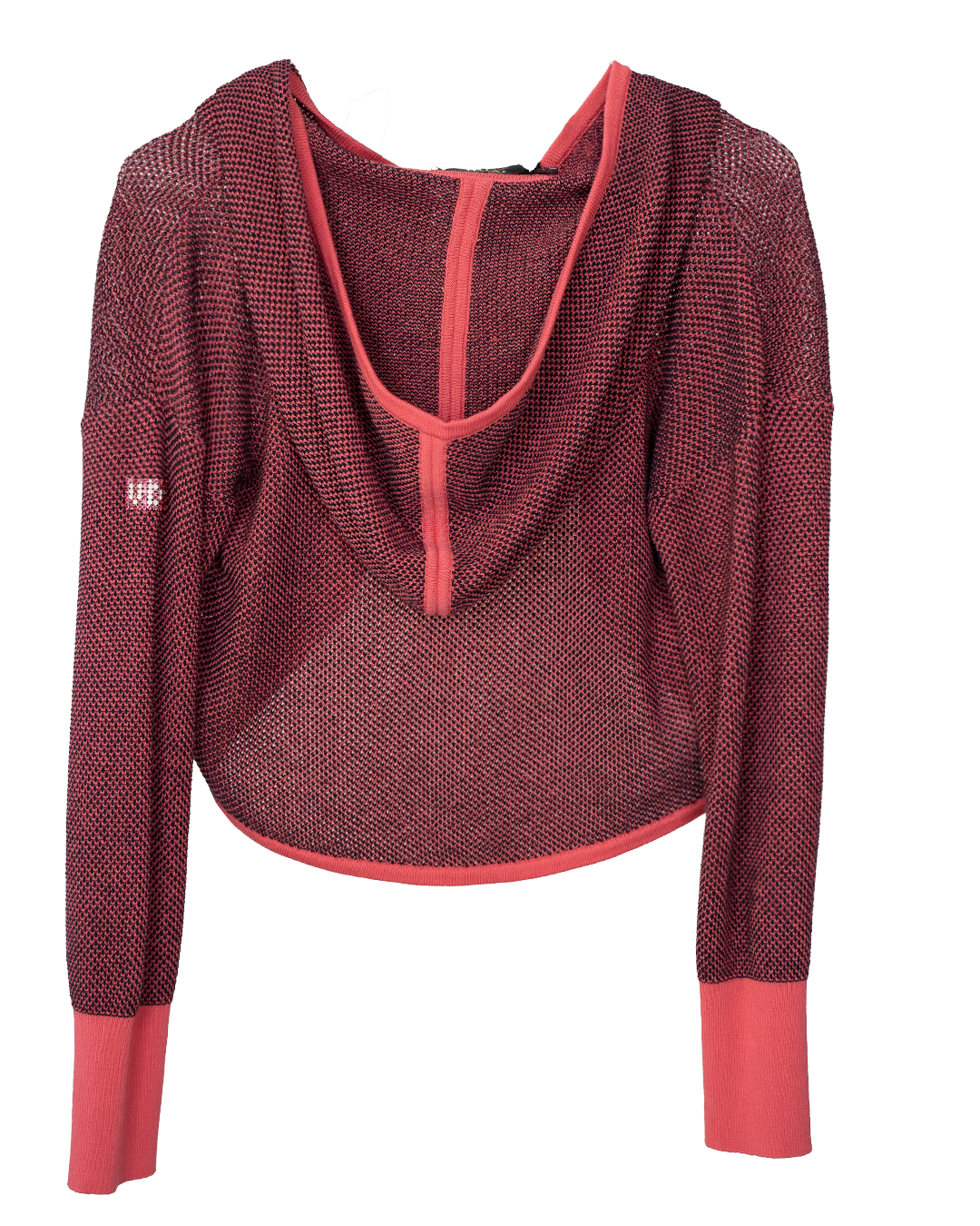 Maglia Donna Via Delle Perle Corallo e Nero Cappuccio Melange con Coulisse Made in Italy - foto 2