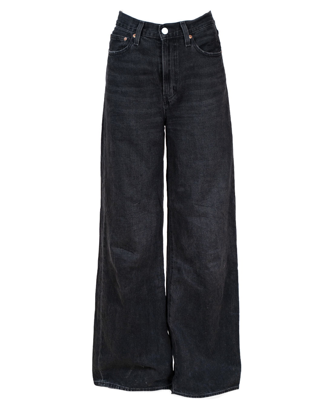 Jeans Donna Levi's Ribcage Wide Leg Neri Vita Alta Gamba Ampia Denim Lavaggio Scuro