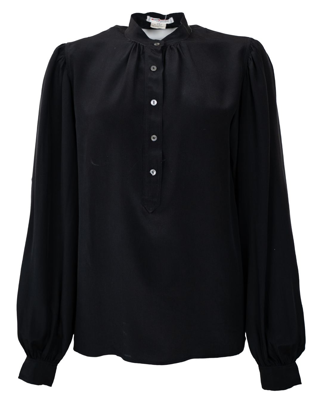 Camicia Blusa Donna Yves Saint Laurent Nera in Seta con Maniche a Sbuffo Vintage