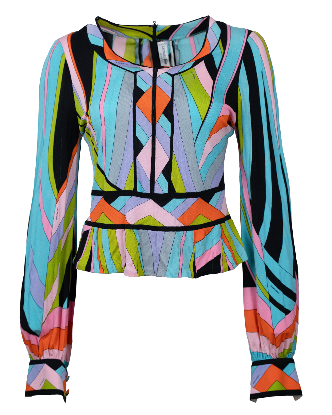 Blusa Top Donna Leonard Paris Multicolore Stampa Geometrica in Jersey di Seta Vintage