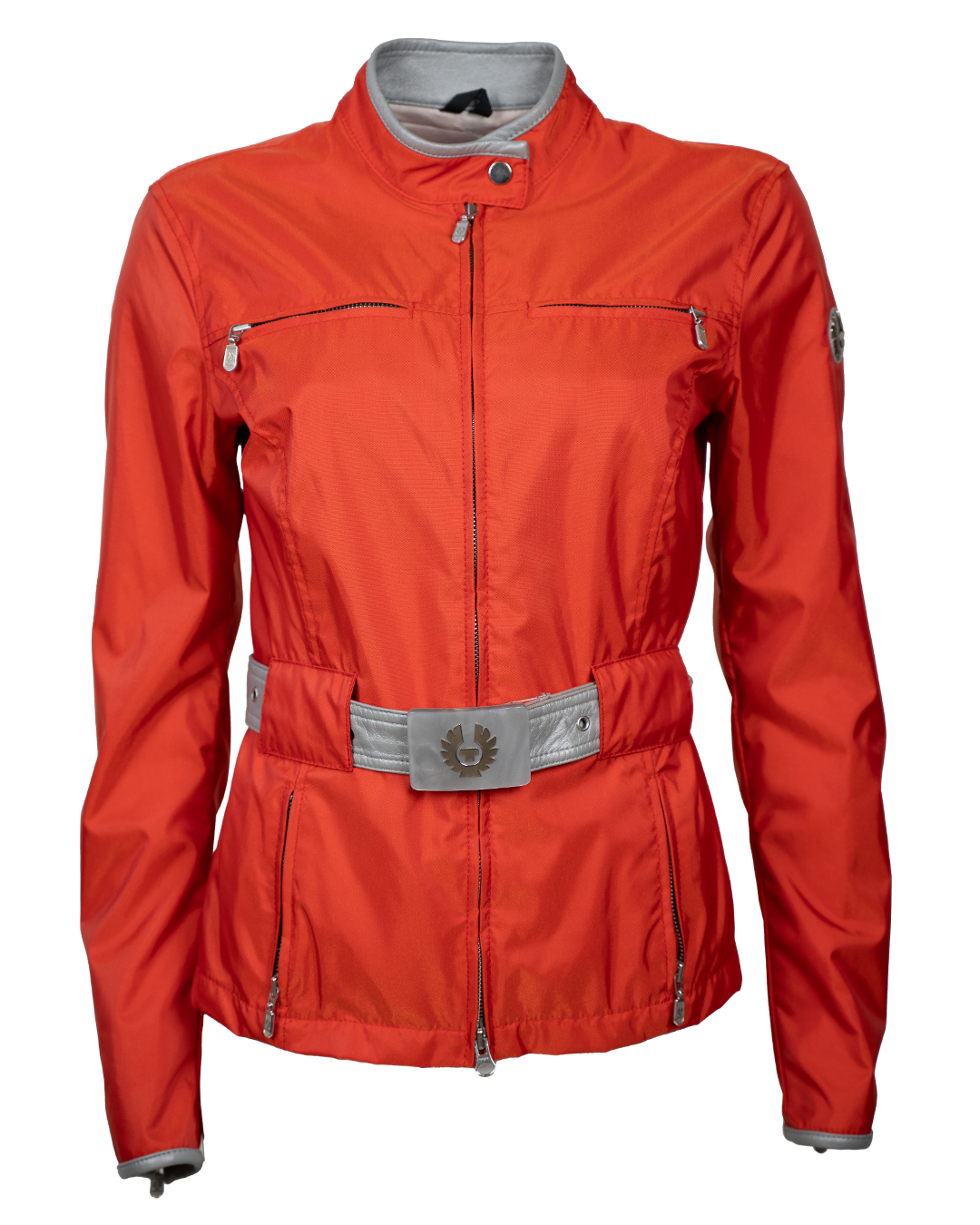 Giacca Biker Donna Belstaff Arancione in Nylon con Cintura Vintage Anni 2000