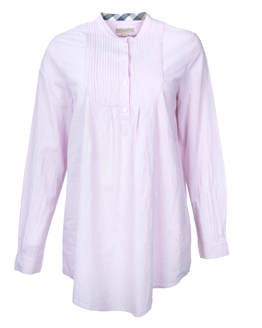 Camicia Blusa Tunica Donna Burberry Rosa Cipria Cotone con Pinces e Dettaglio Check Vintage