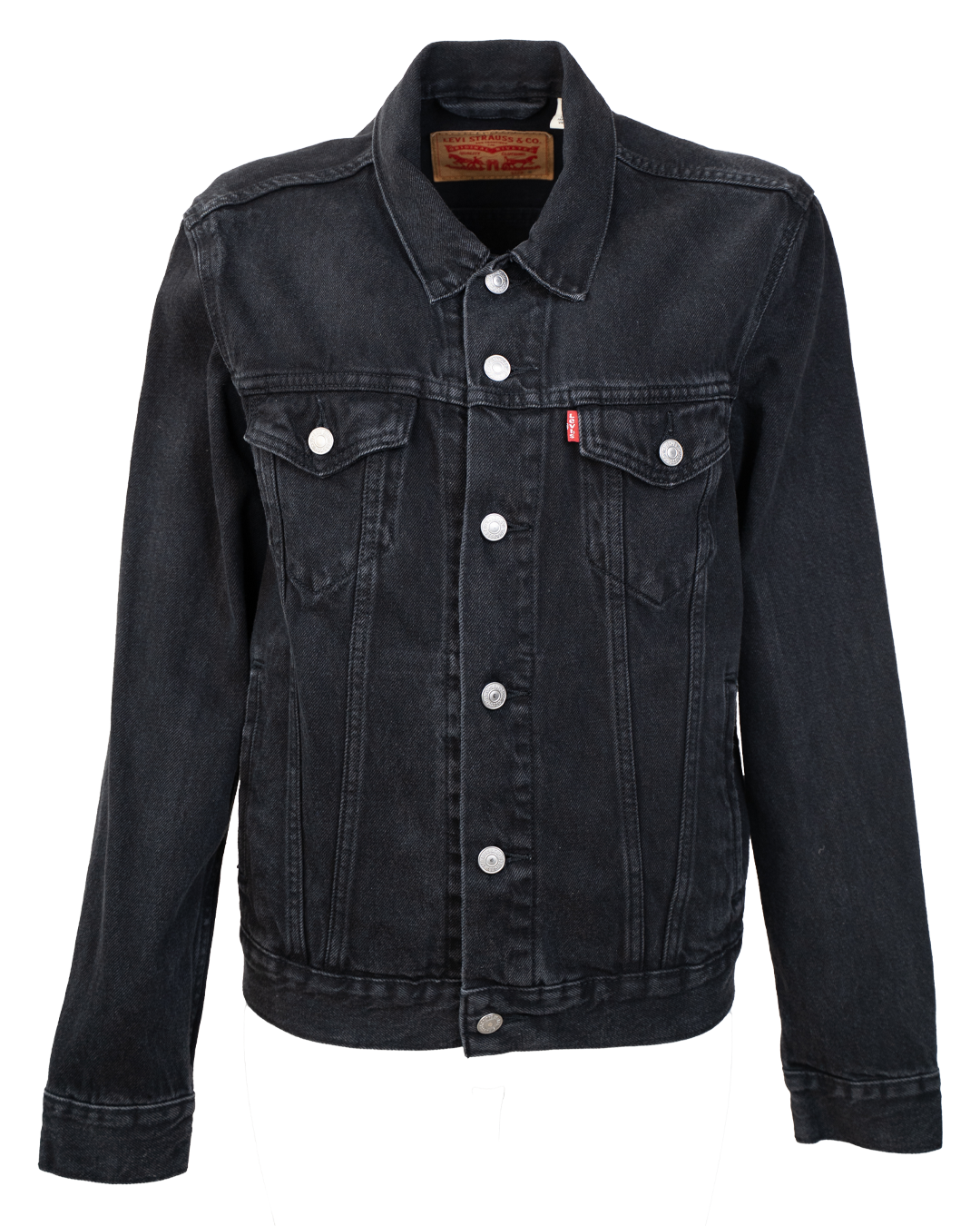 Giacca di Jeans Levi's Unisex Trucker Nero Bottoni Argento Vintage Anni 2000