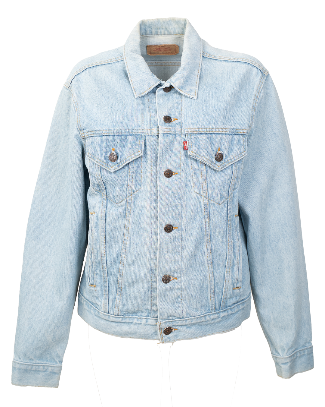 Giacca di Jeans Levi's Unisex Trucker Blu Chiaro Cuciture Miele Vintage Anni 2000