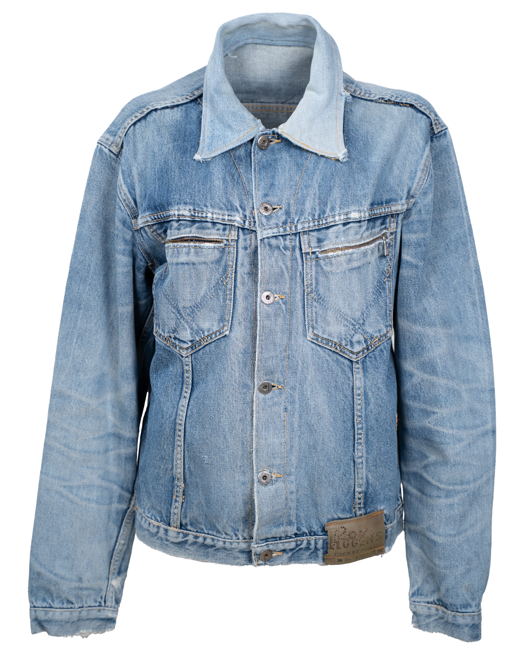 Giacca di Jeans Roy Roger's Unisex Blu Chiaro Tasca con Zip Made in Italy Vintage Anni 2000