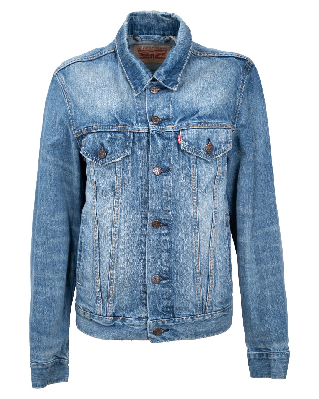 Giacca di Jeans Levi's Unisex Trucker Blu Lavaggio Vissuto Vintage Anni 2000