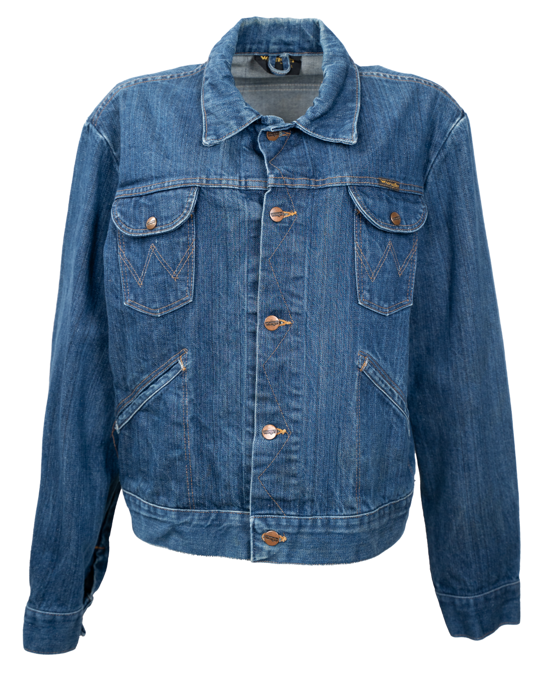 Giacca di Jeans Wrangler Unisex Western Blu Bottoni a Pressione Vintage Anni 80
