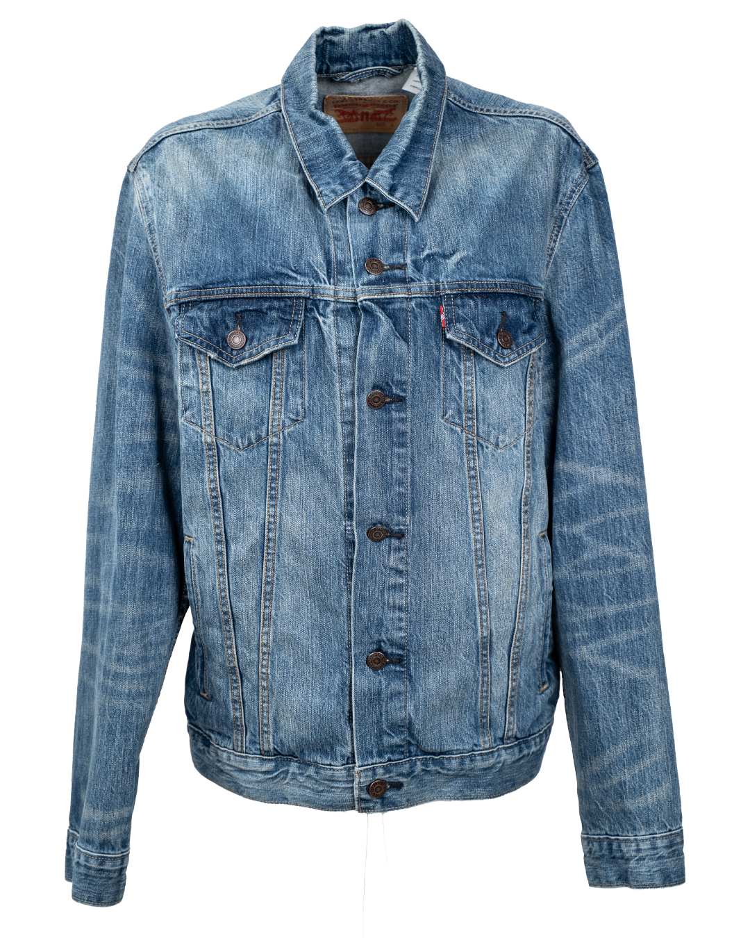 Giacca di Jeans Levi's Unisex Trucker Blu Sbiadita con Whiskering Vintage Anni 2000