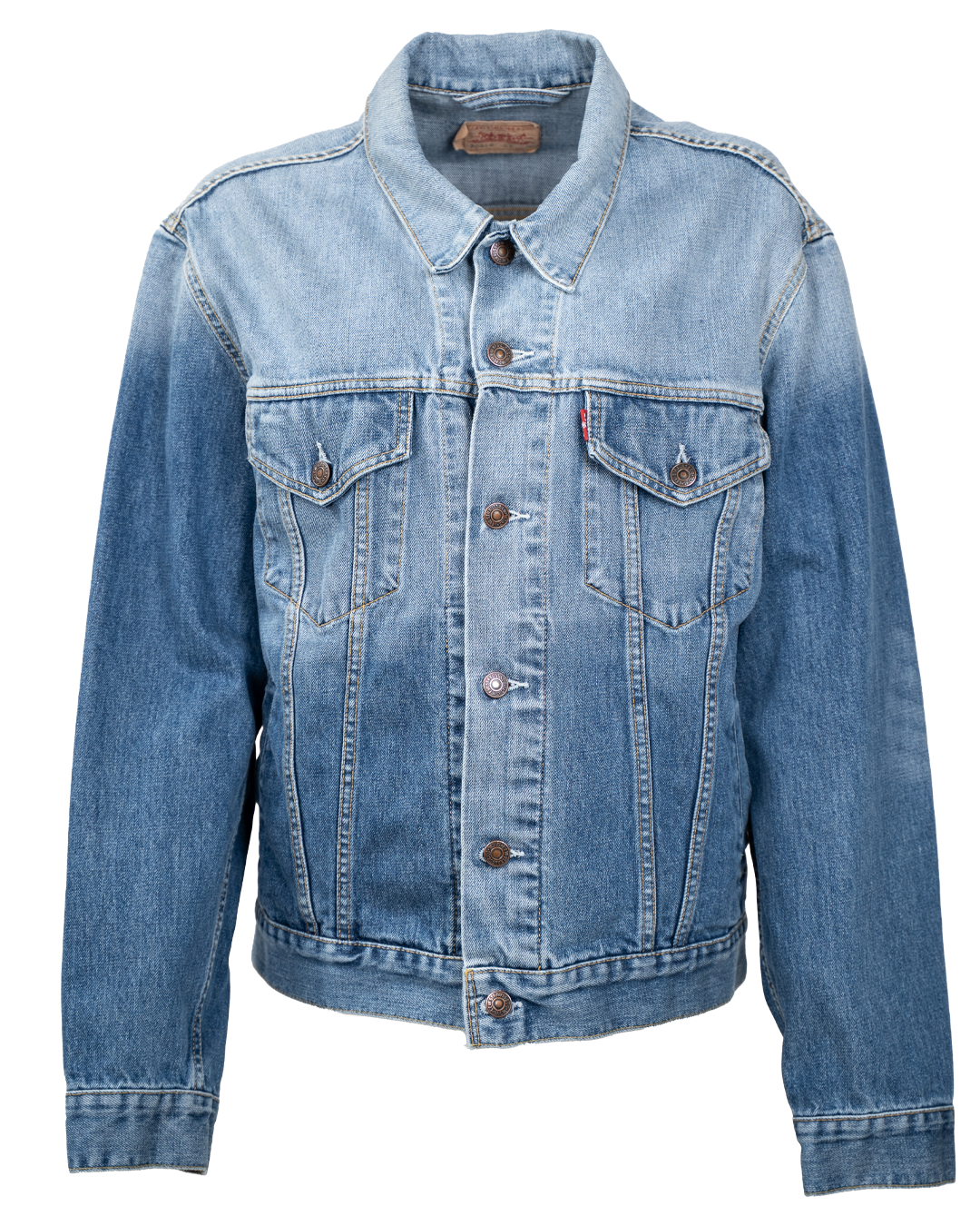 Giacca di Jeans Levi's Unisex Trucker Azzurra Lavaggio Sfumato Vintage Anni 2000