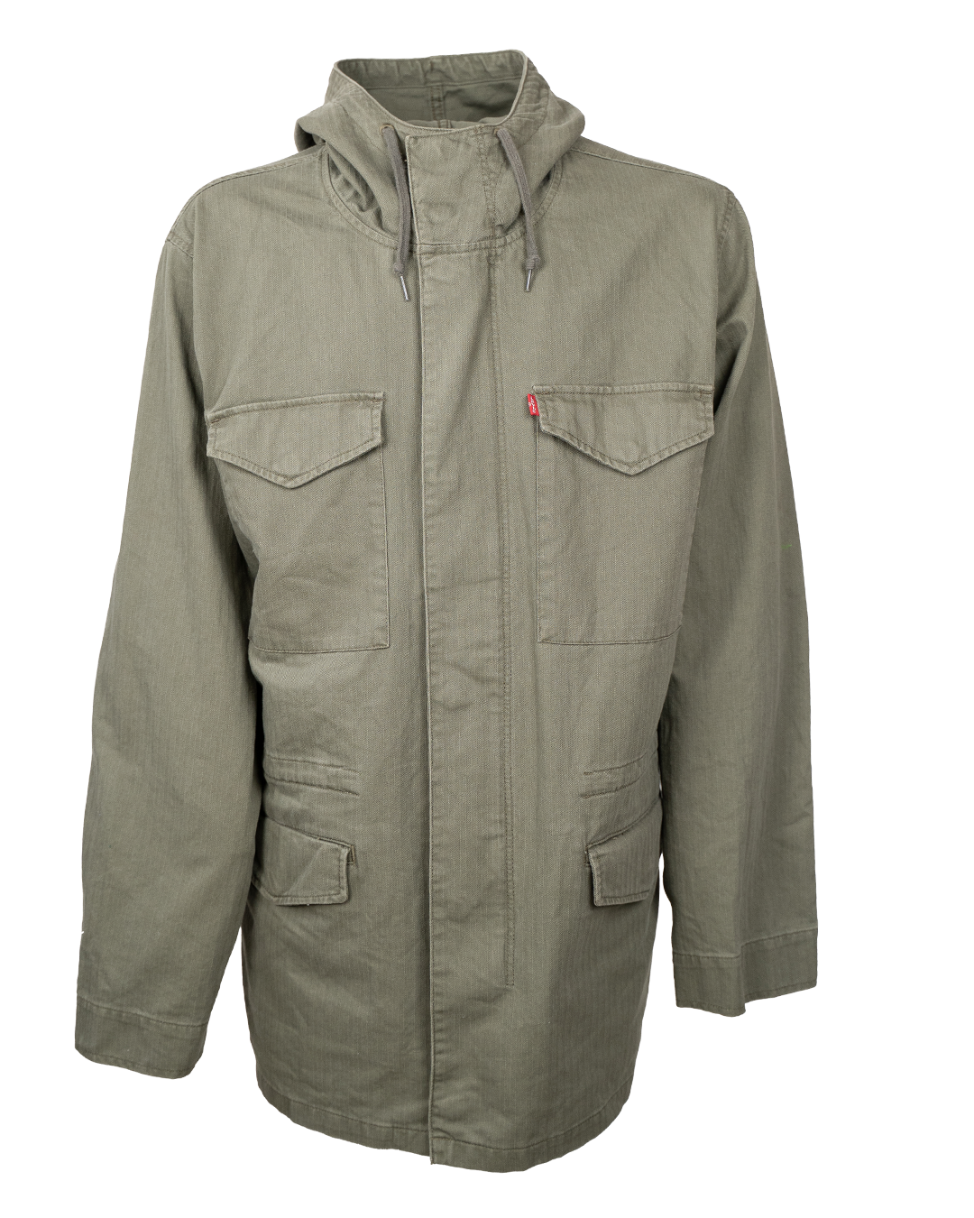 Field Jacket Uomo Levi's Verde Militare con Cappuccio in Cotone Vintage Anni 2000