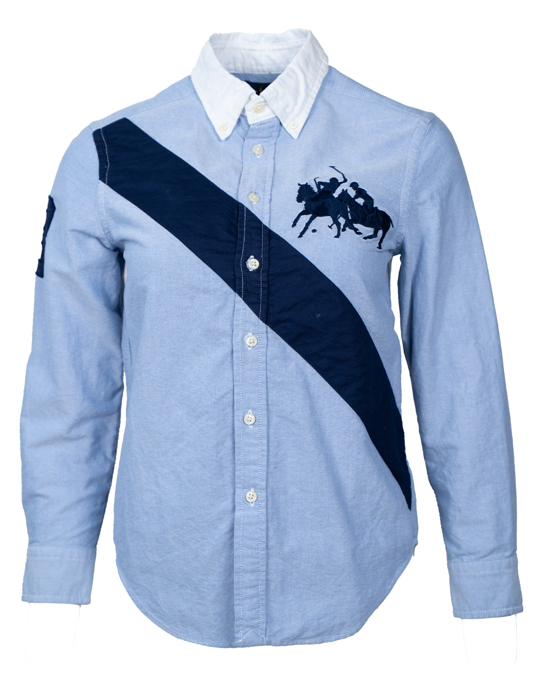 Camicia Ralph Lauren Azzurra Oxford Colletto Bianco a Contrasto Vintage Taglia 10-12 Anni