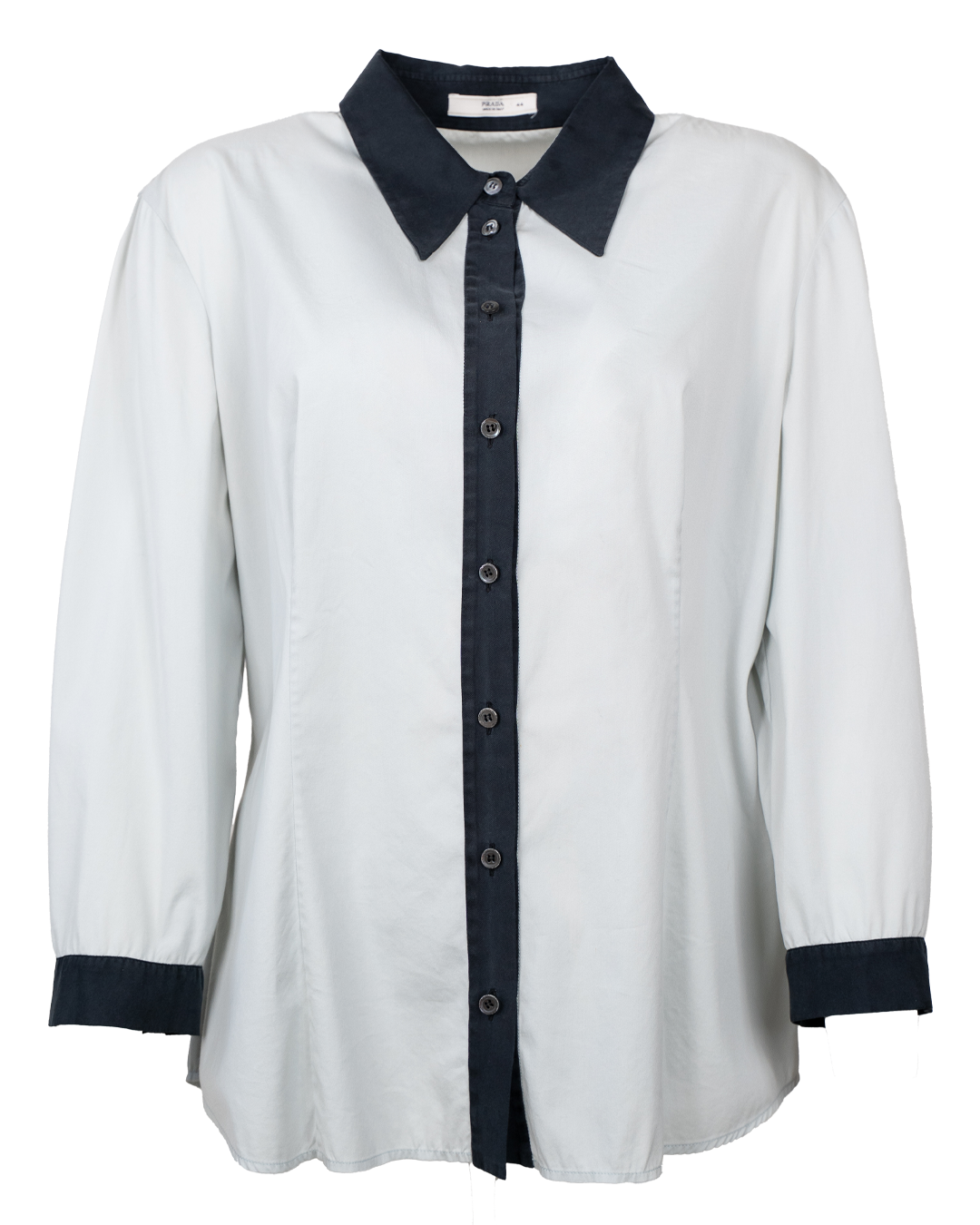 Camicia Donna Prada Azzurra con Colletto e Polsini Blu a Contrasto Vintage Made in Italy