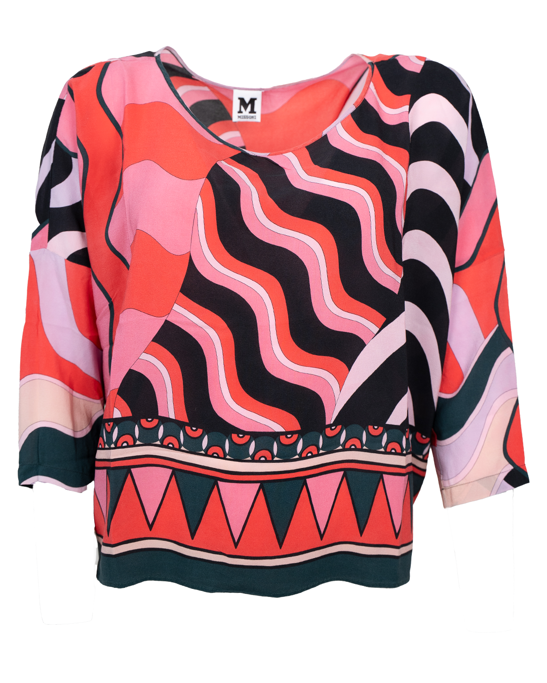 Casacca Blusa Donna Missoni Multicolor Stampa Astratta Seta Scollo a Barca Maniche 3/4 Made in Italy