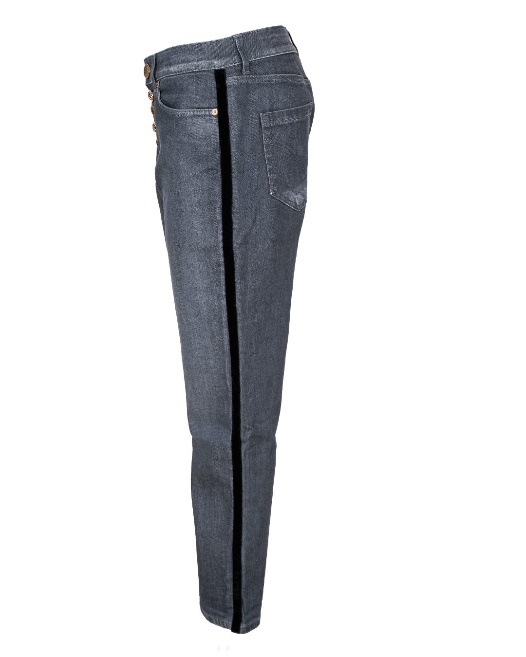 Jeans Donna Dondup Grigio Bottoni Gioiello Dorati Banda Tuxedo Nera Laterale Cropped 3 Jeans Donna Dondup Grigio Bottoni Gioiello Dorati Banda Tuxedo Nera Laterale Cropped - Foto 3