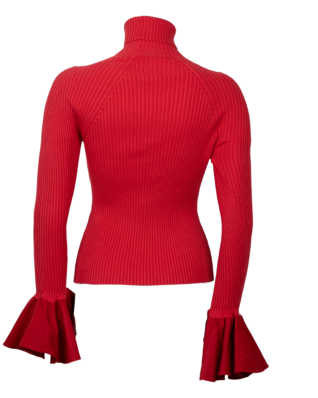 Maglia Dolcevita Donna Elisabetta Franchi Rossa a Coste con Polsini a Balza Made in Italy - foto 2