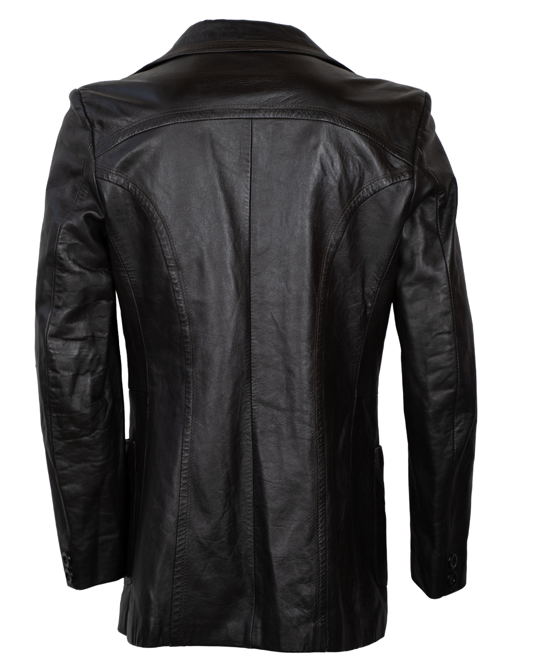 Giacca Blazer in Pelle Uomo Marrone Scuro Vintage Anni 70 con Revers Ampi - foto 2