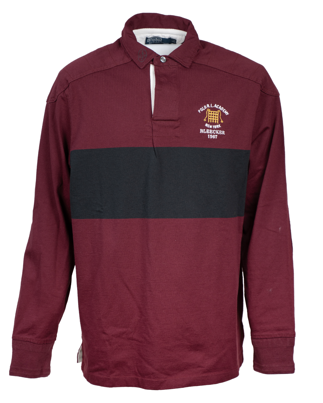 Polo Rugby Manica Lunga Uomo Polo Ralph Lauren Bordeaux con Banda Blu Vintage