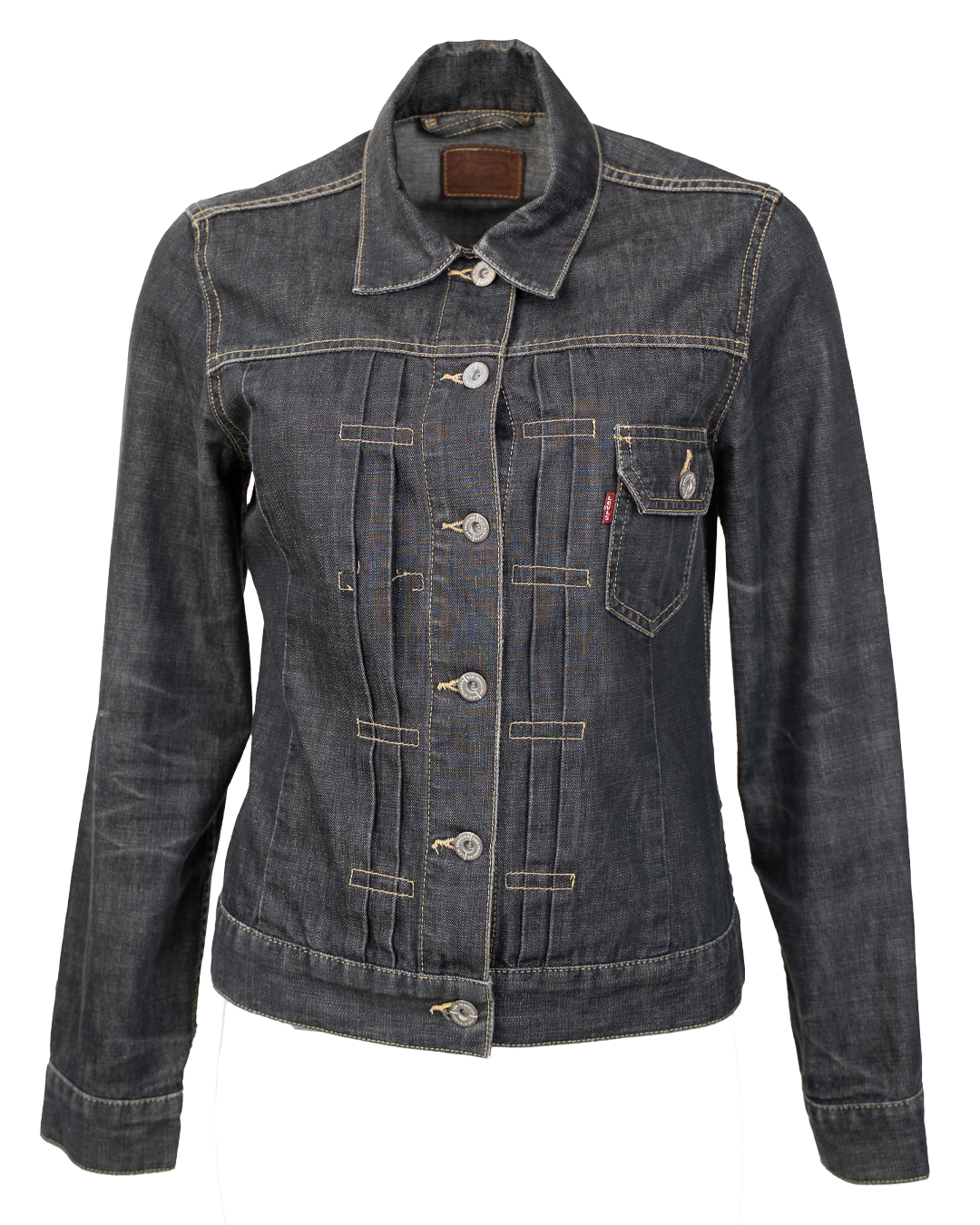 Giacca di Jeans Donna Levi's Nero Slim Fit Cuciture a Contrasto Vintage Anni 2000