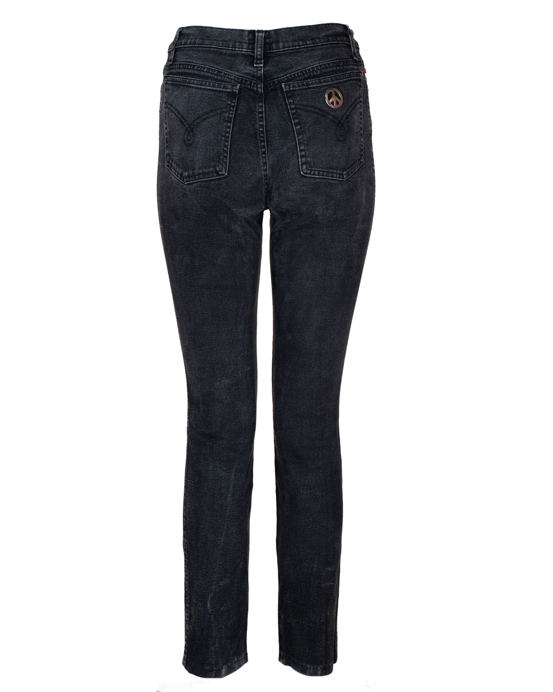 Jeans Donna Moschino Neri Slim Dritti Denim Lavaggio Scuro Emblema Peace Argentato Vintage - foto 2