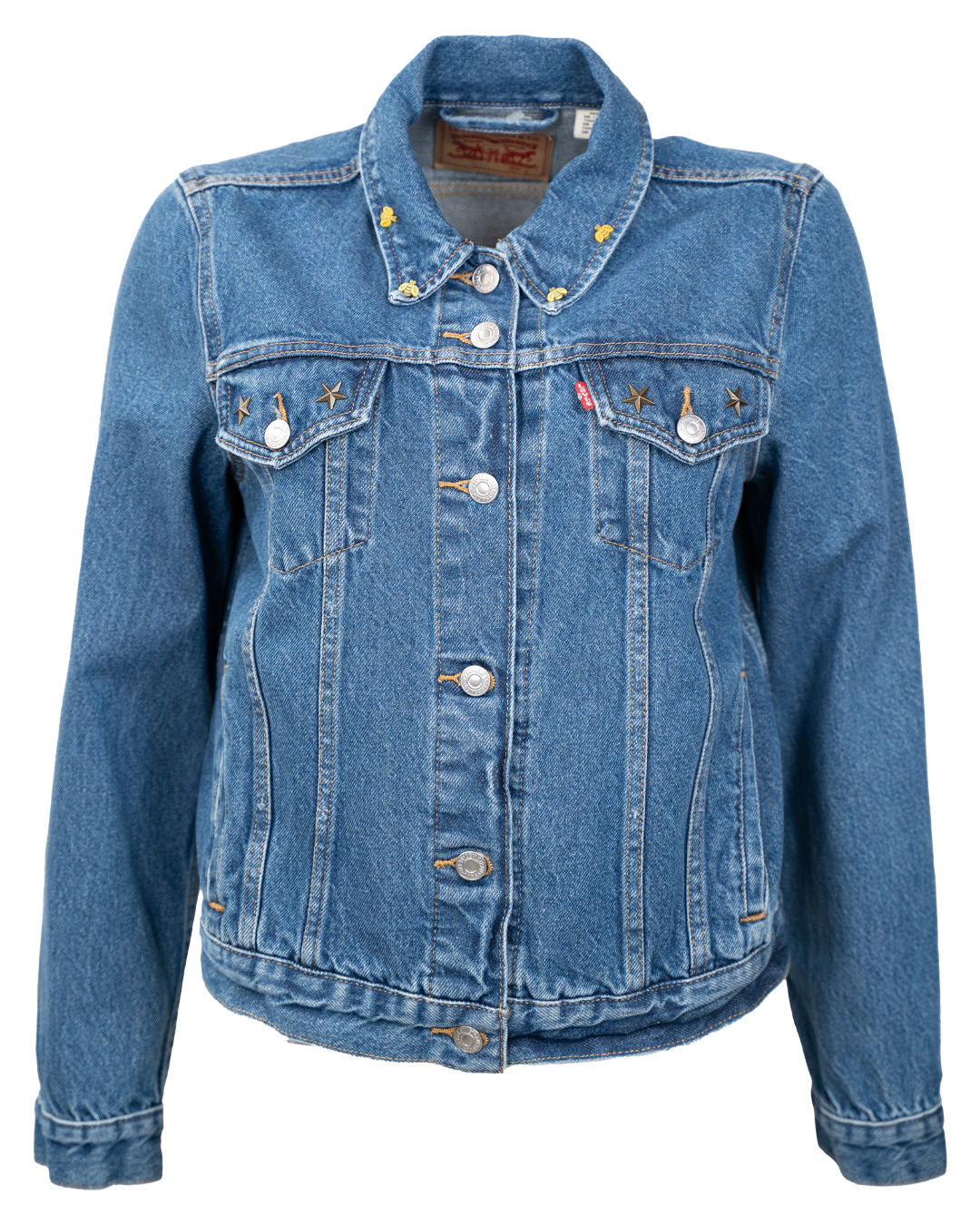Giacca di Jeans Donna Levi's Blu Borchie a Stella Trucker Custom Vintage Anni 2000