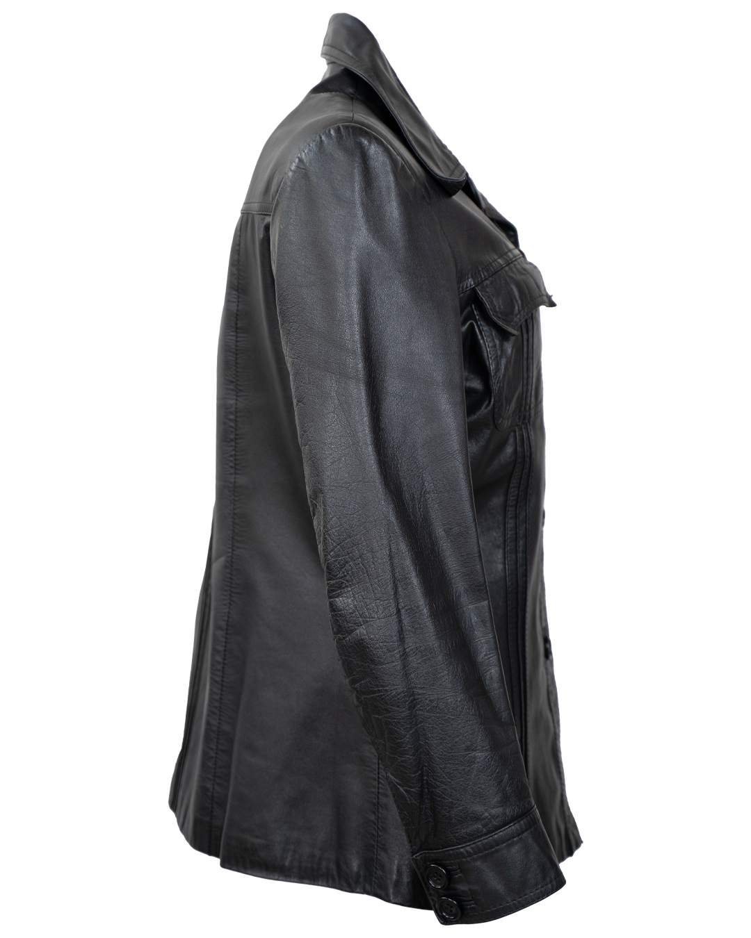 Giacca In Pelle Unisex Nera Vintage Anni 70 Con Tasche A Patta 3 Giacca In Pelle Unisex Nera Vintage Anni 70 Con Tasche A Patta - Foto 3